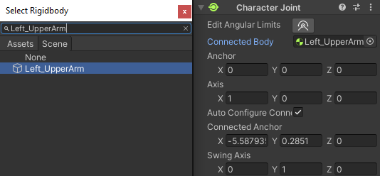 Screenshot of Connected Body object picker
